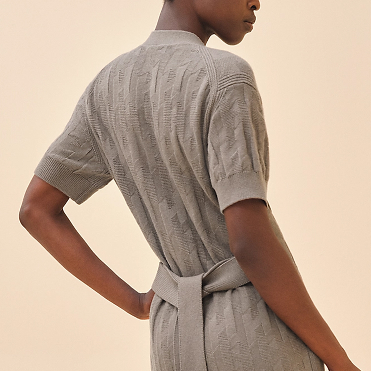 Purchase (Women) HERMES  Grey Solid Color Short-Sleeve Midi Casual Dress. H4E2522D3DK