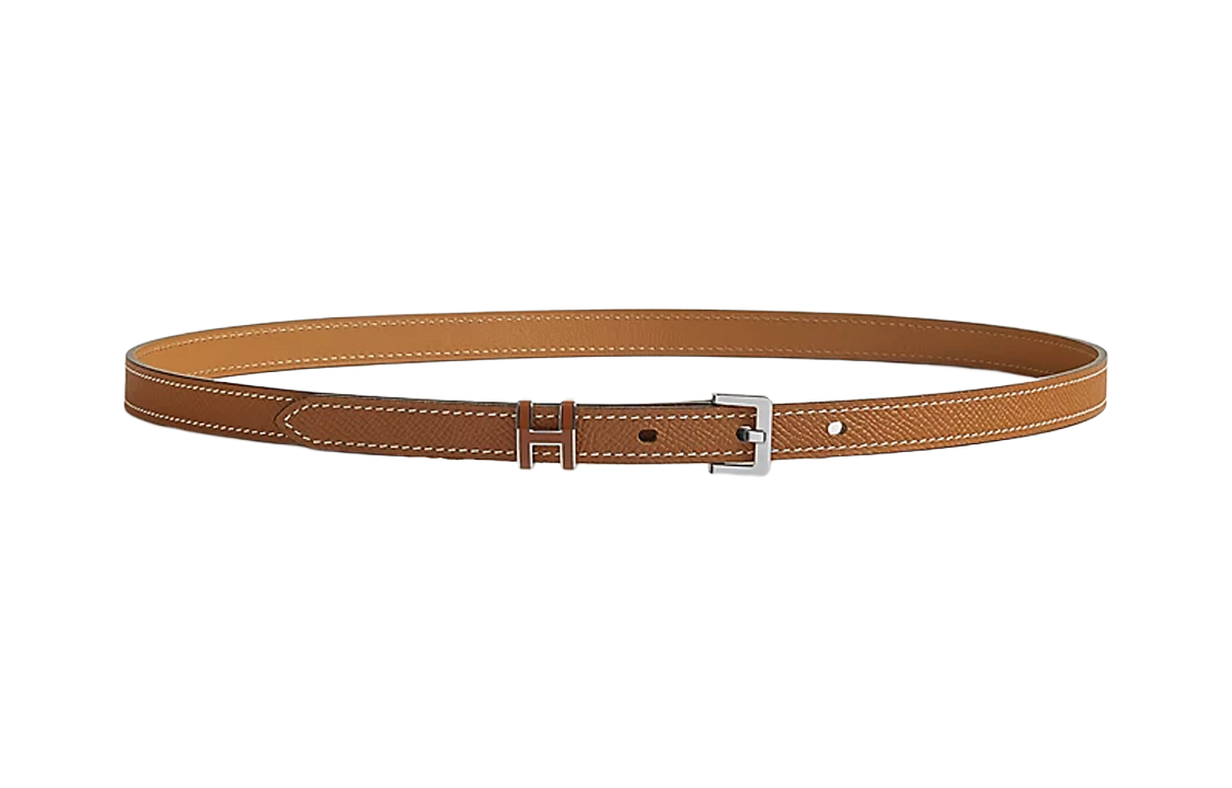 (Women) HERMES  H-Buckle Calfskin Leather Belt in Dark Brown, 1.5cm Width H081087CK37070