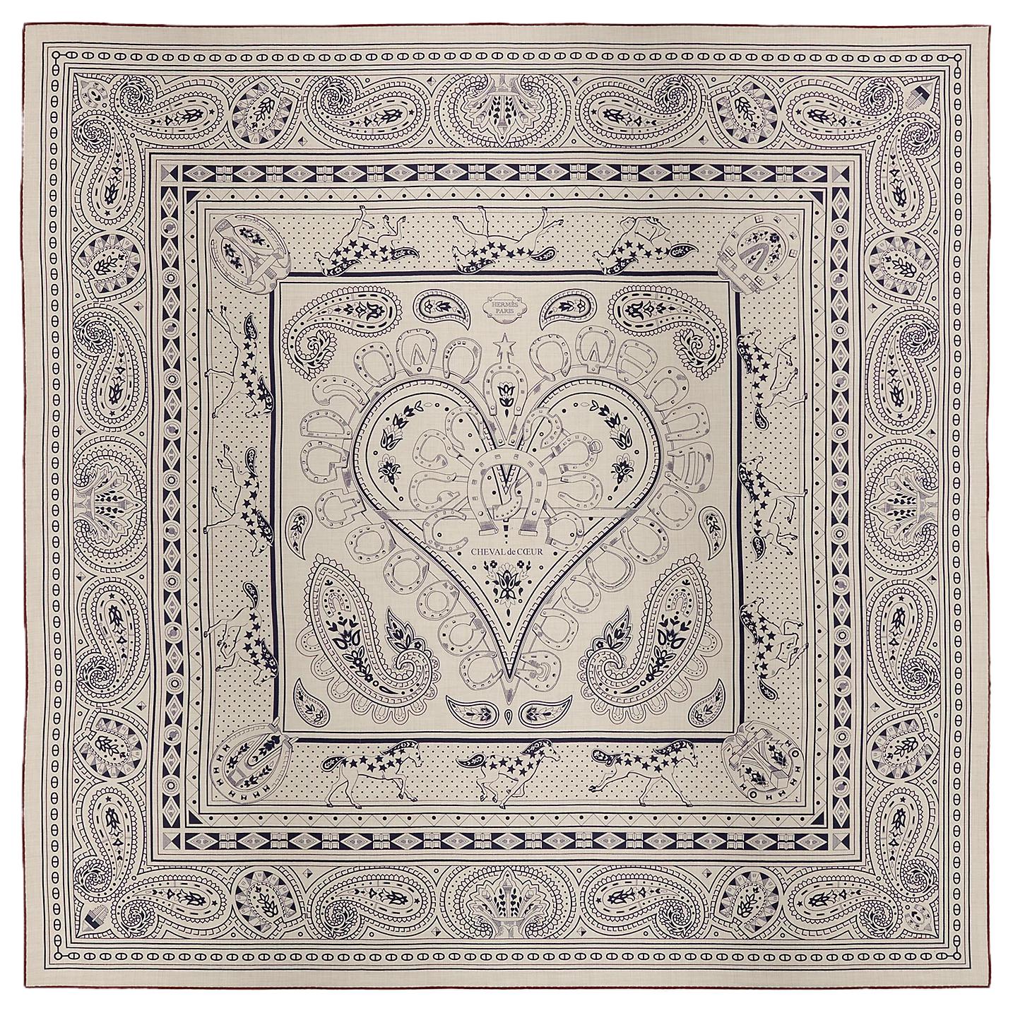 (Women) HERMES  Hand-Rolled Lightweight Cashmere Silk Scarf in Blue. H244259S 03