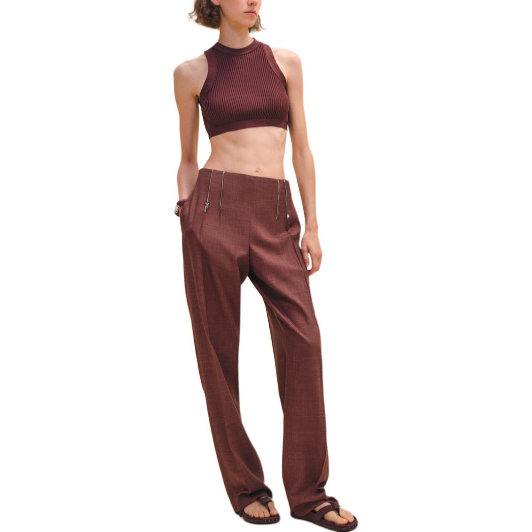 (Women) HERMES  High-Waisted Straight-Leg Casual Pants Dark Red H4E0416D1SL1