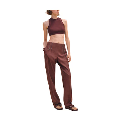 (Women) HERMES High-Waisted Straight-Leg Casual Pants Dark Red H4E0416D1SL1