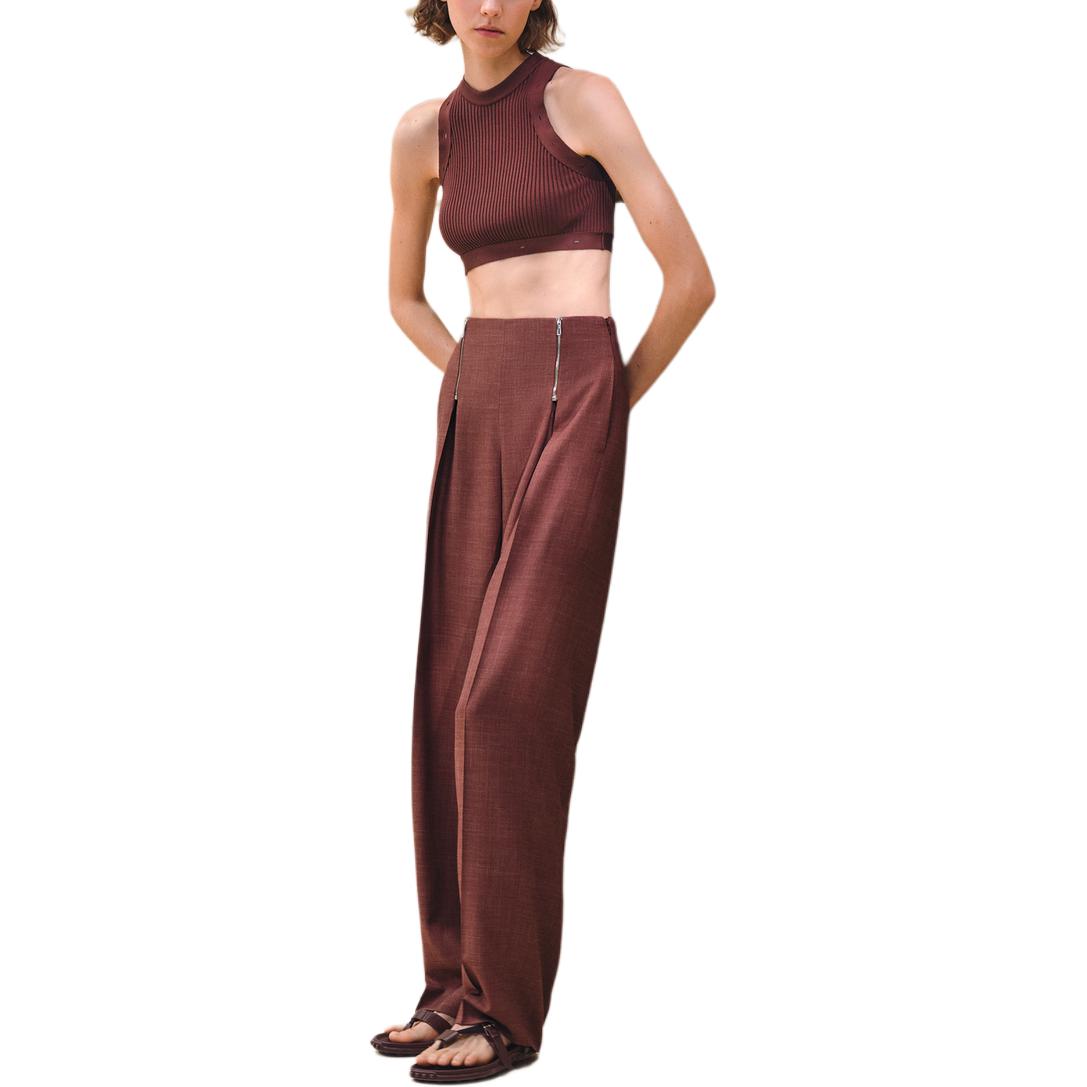 Lookbook (Women) HERMES  High-Waisted Straight-Leg Casual Pants Dark Red H4E0416D1SL1