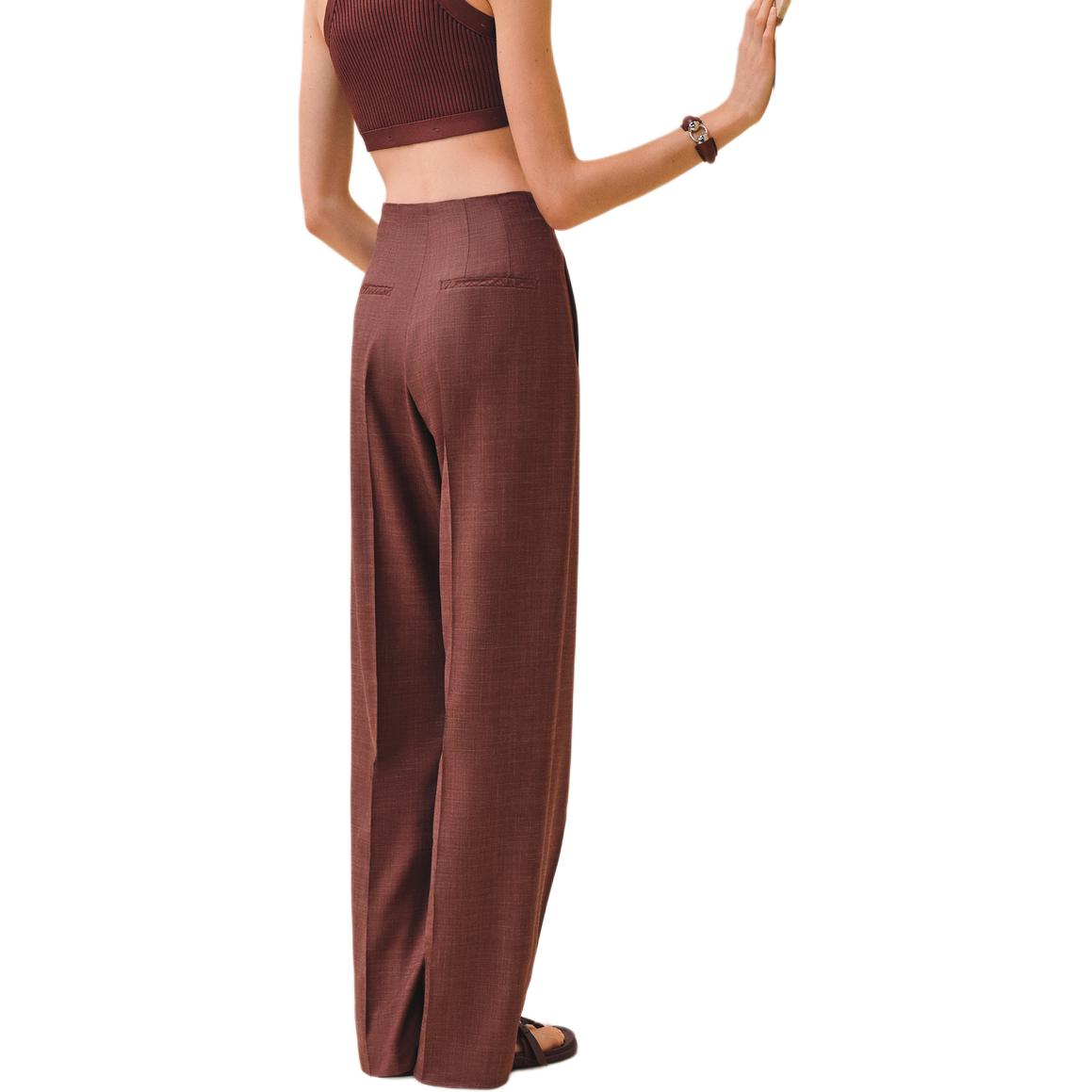 Shop (Women) HERMES  High-Waisted Straight-Leg Casual Pants Dark Red H4E0416D1SL1