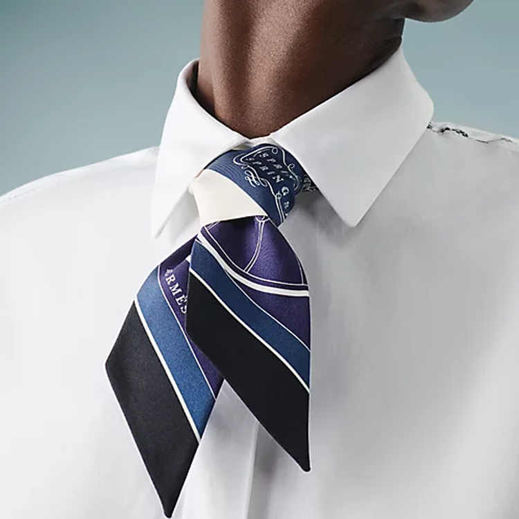 (Women) HERMES "Jumping Spring" Twilly Scarf Navy/Cream/Petroleum Blue Women’s H063932Sv19 圖 3