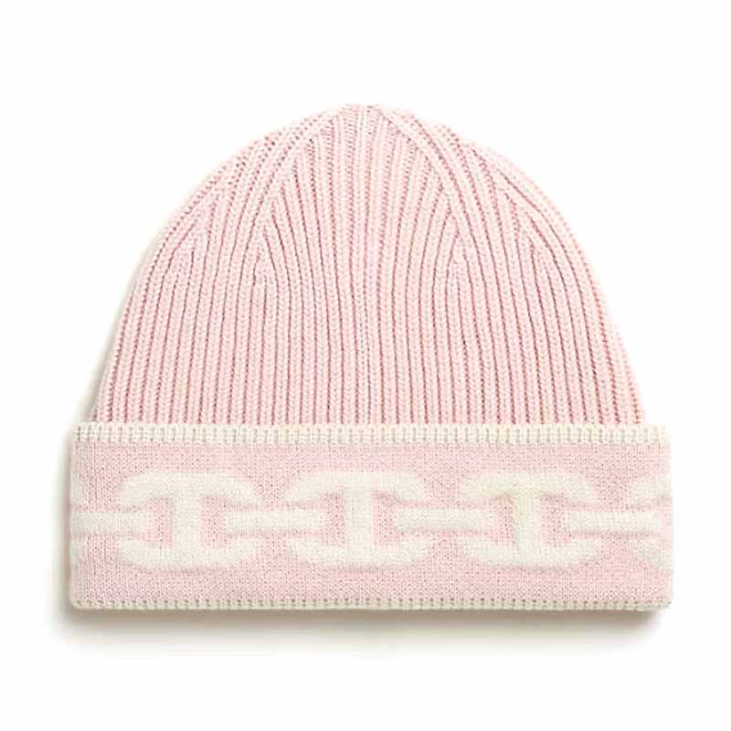 Order (Women) HERMES  Knitted Cashmere Beanie Pink Apricot with 3D Pattern Design. H232021NvPOLA