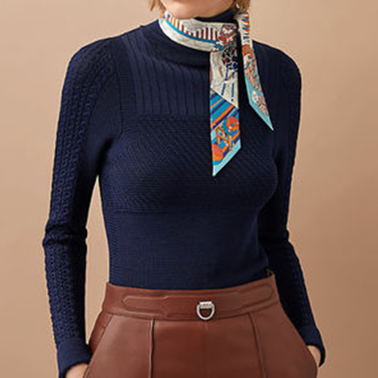 (Women) HERMES "L'Ombrelle aux Duels" Twilly Scarf Blue/Pumpkin Yellow/Cream Silk . H063464S-16 圖 5