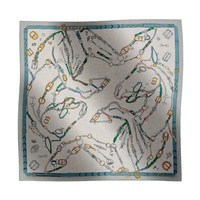 (Women) HERMES Light Blue Printed Wool Scarf. H244096SF06