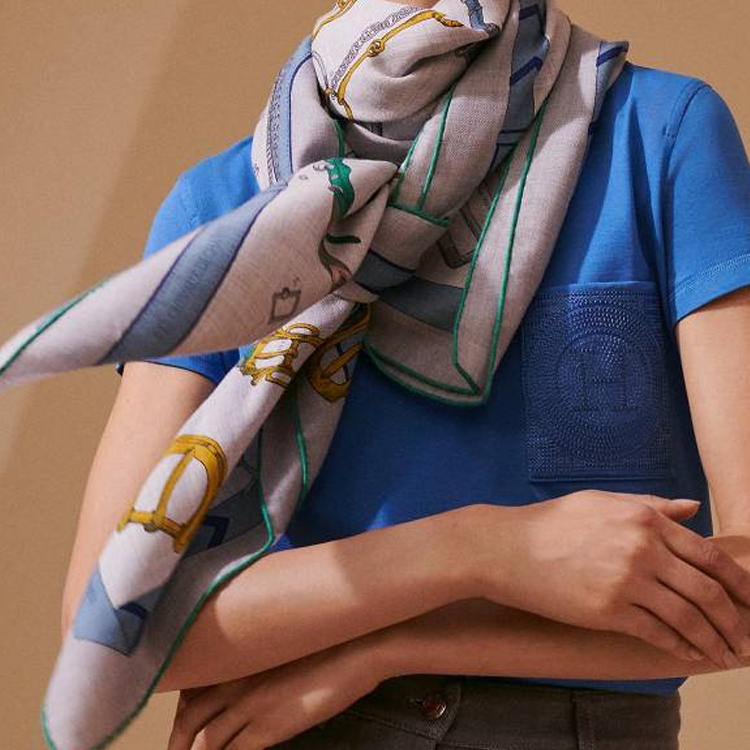 (Women) HERMES  Light Blue Printed Wool Scarf. H244096SF06 圖 3