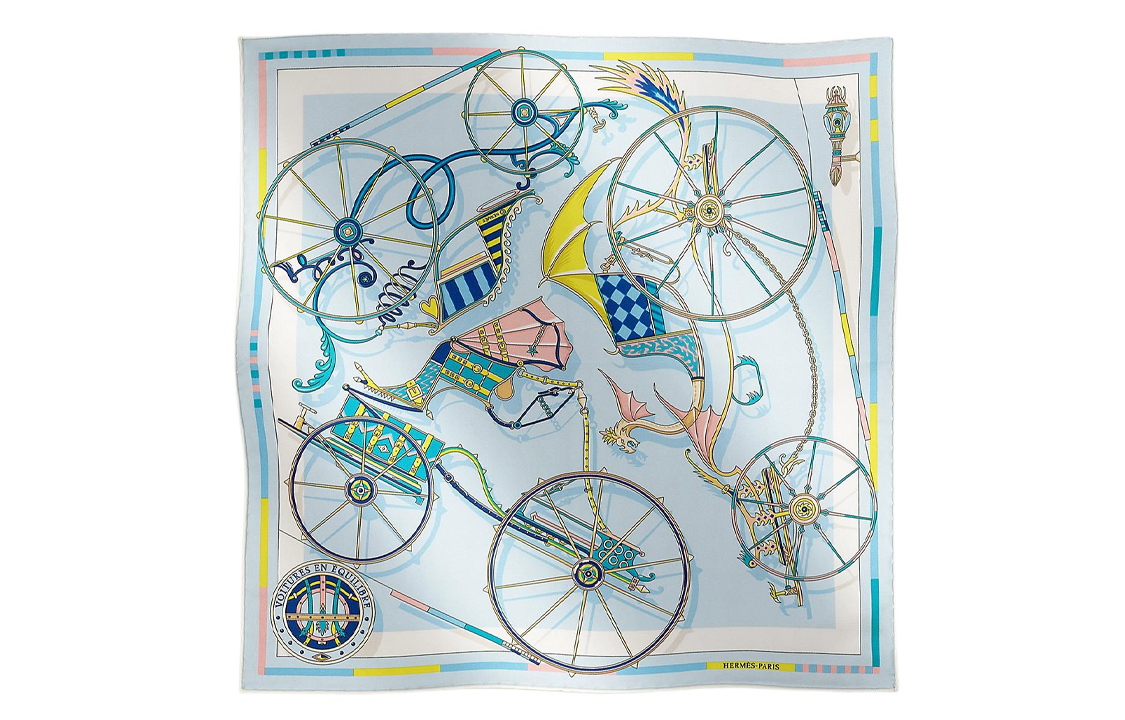 (Women) HERMES  Light Blue Silk Scarf with "Balanced Carriage" Design. H894027S03 圖 2