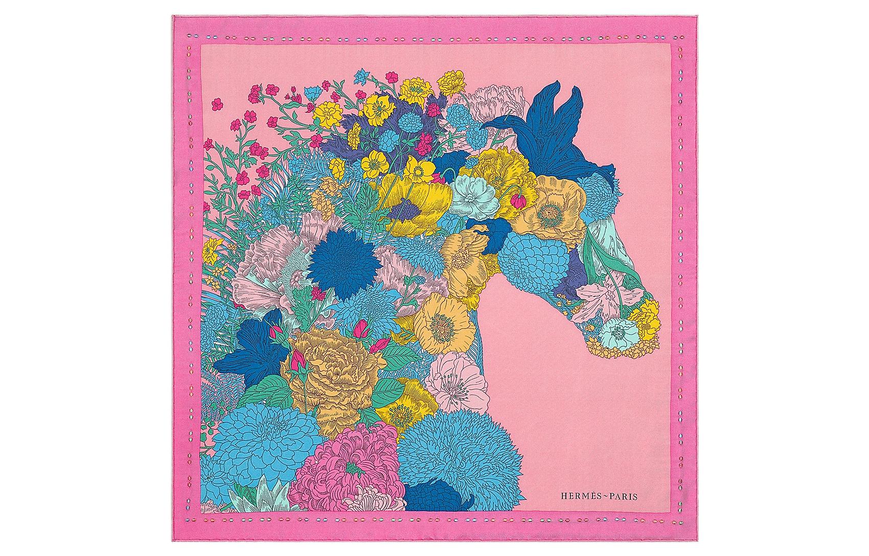 (Women) HERMES  Light Flutter Floral Print Square Silk Scarf. H933936S-14