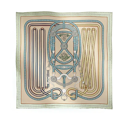 (Women) HERMES Light Green Silk Scarf with Printed Pattern Design. H893778Sv04