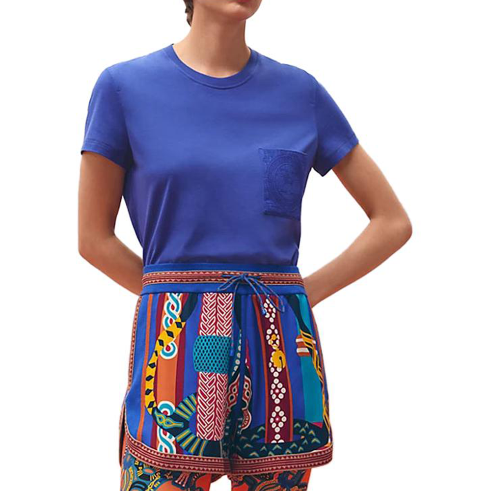 (Women) HERMES  Logo Embroidered Crewneck T-Shirt SS23 Blue H3E4620DLI7