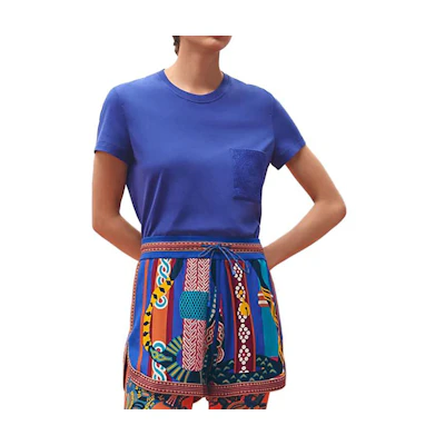 (Women) HERMES Logo Embroidered Crewneck T-Shirt SS23 Blue H3E4620DLI7