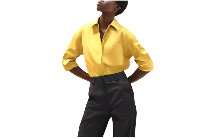(Women) HERMES  Loose Fit Long Sleeve Button Shirt Yellow H4E0601DV8R34