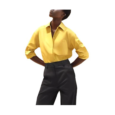 (Women) HERMES Loose Fit Long Sleeve Button Shirt Yellow H4E0601DV8R34