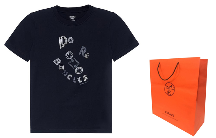 Shop (W) HERMES T-Shirt Longgar Leher Bulat Cetakan Huruf SS23 Hitam H3H4611DL0238