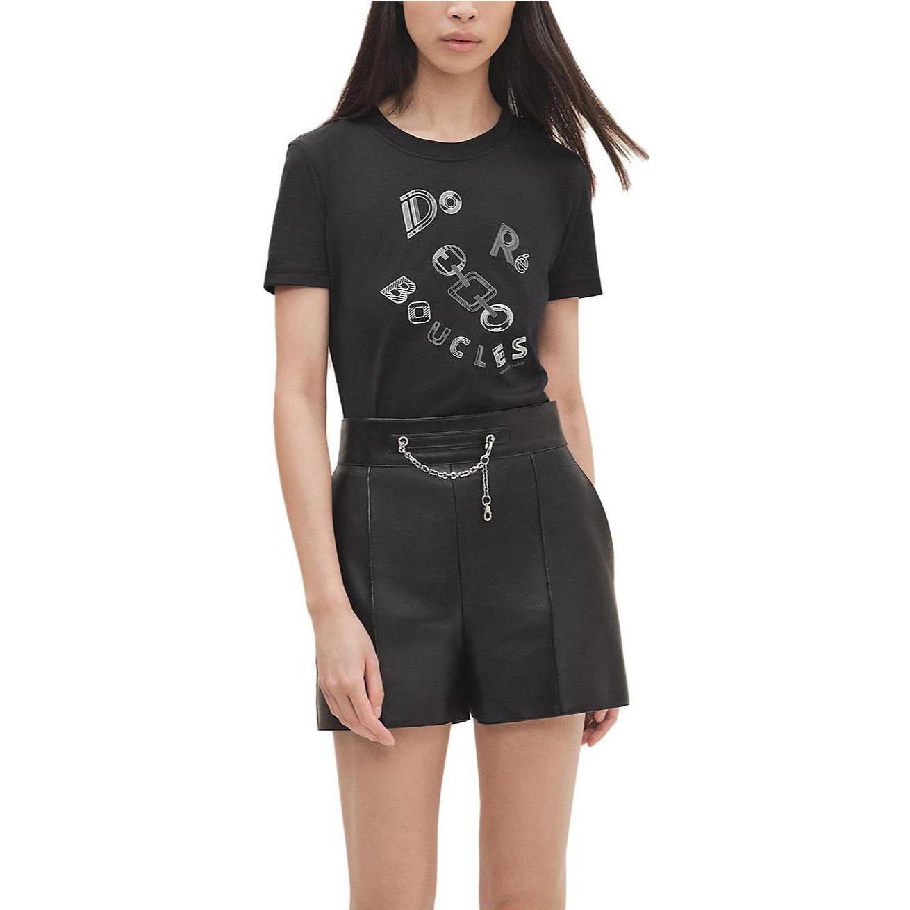 Purchase (W) HERMES T-Shirt Longgar Leher Bulat Cetakan Huruf SS23 Hitam H3H4611DL0238