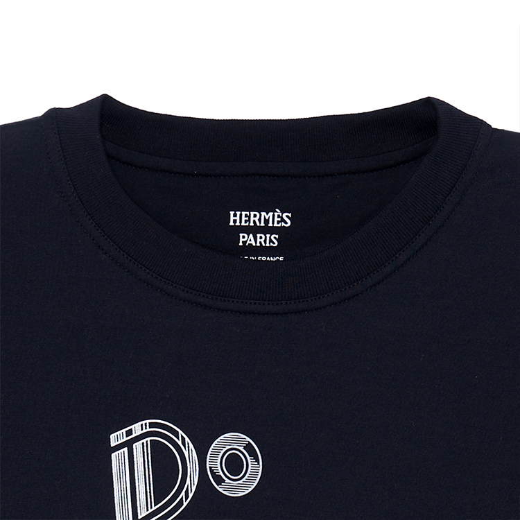 Cheap (W) HERMES T-Shirt Longgar Leher Bulat Cetakan Huruf SS23 Hitam H3H4611DL0238