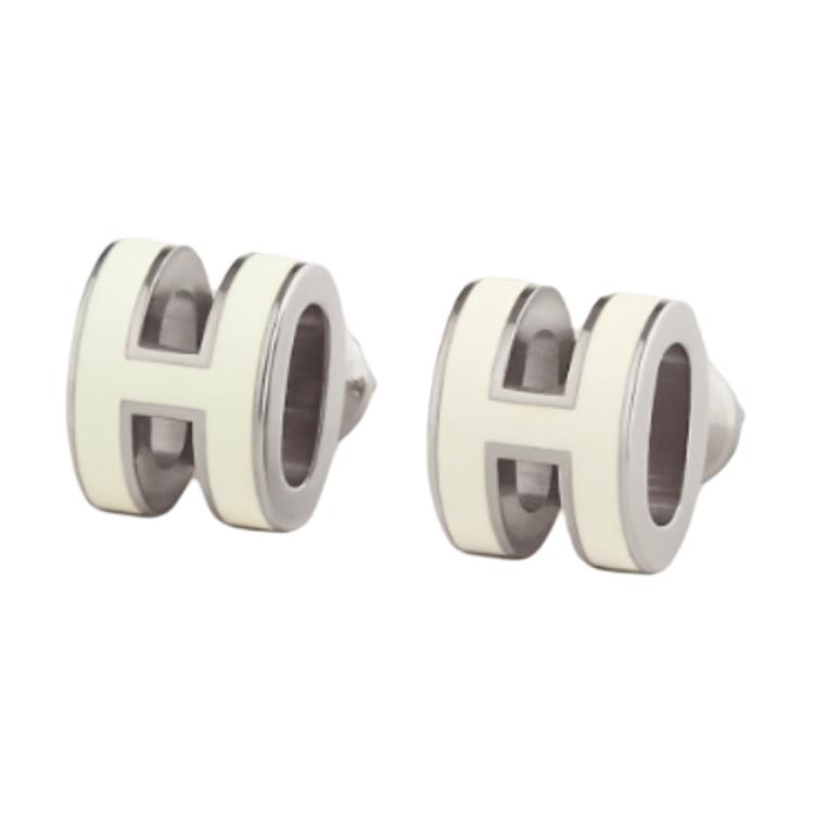 (Women) HERMES  Metal Stud Earrings with Alphabet Design - Multicolor 105712595