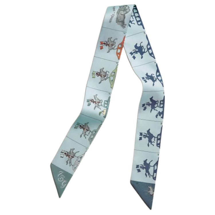 (Women) HERMES  Multi-Color Embroidered Letter Design Silk Scarf H064150S