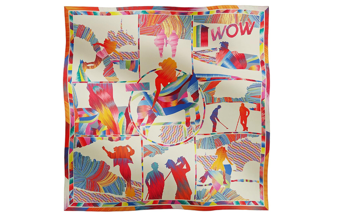 (Women) HERMES  Multi-Color Silk Scarf with Figurative Painting Design H004067Sv01