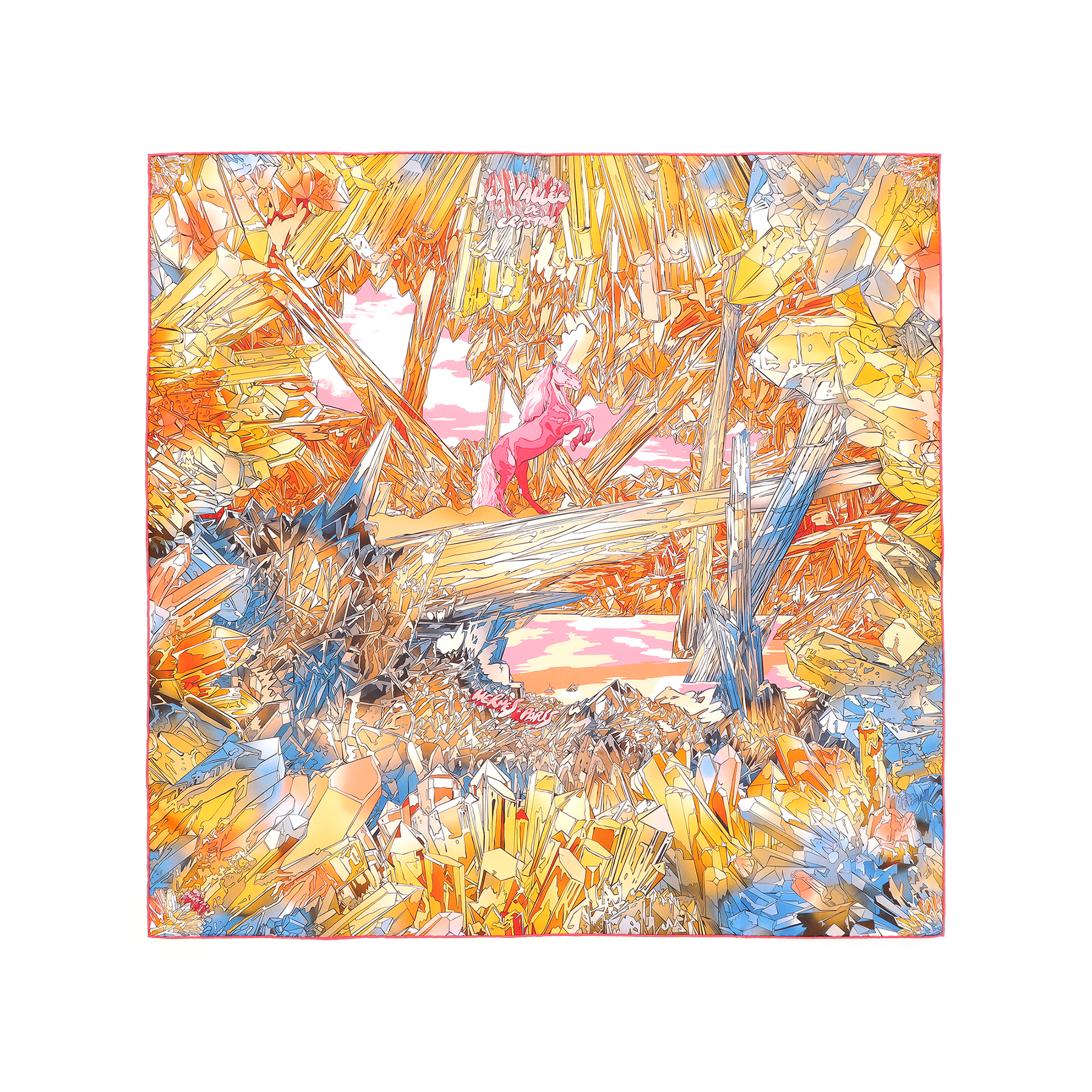 (Women) HERMES  Multicolor Crystal Valley Print Silk Scarf. H004010S-02