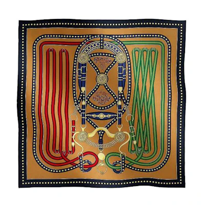 (Women) HERMES Multicolor Patterned Silk Scarf with Embroidery Letter Detailing H893778S06
