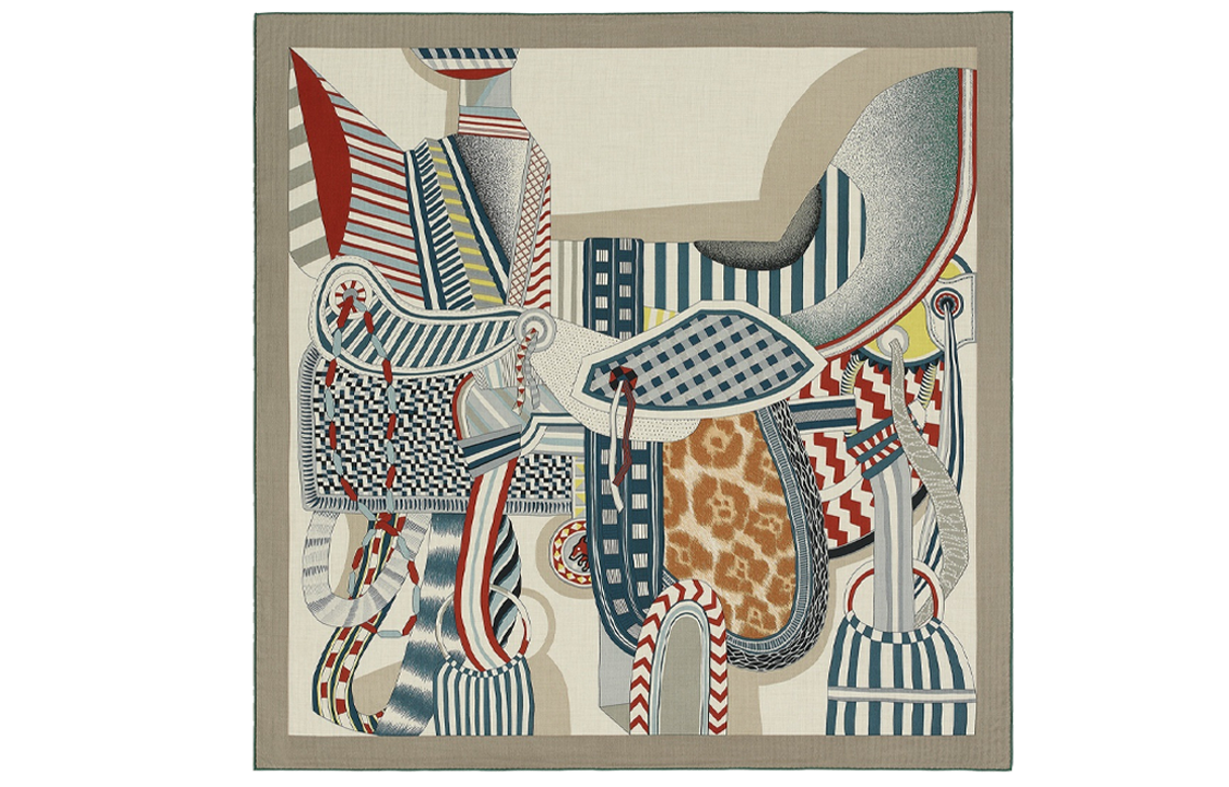 (Women) HERMES  Multicolor Silk Scarf "Fantasy Saddle" Design H243846S 01