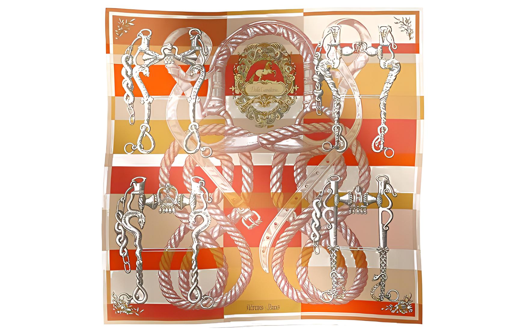(Women) HERMES  Multicolor Silk Scarf with Braided Rope Design. H903578Sv11