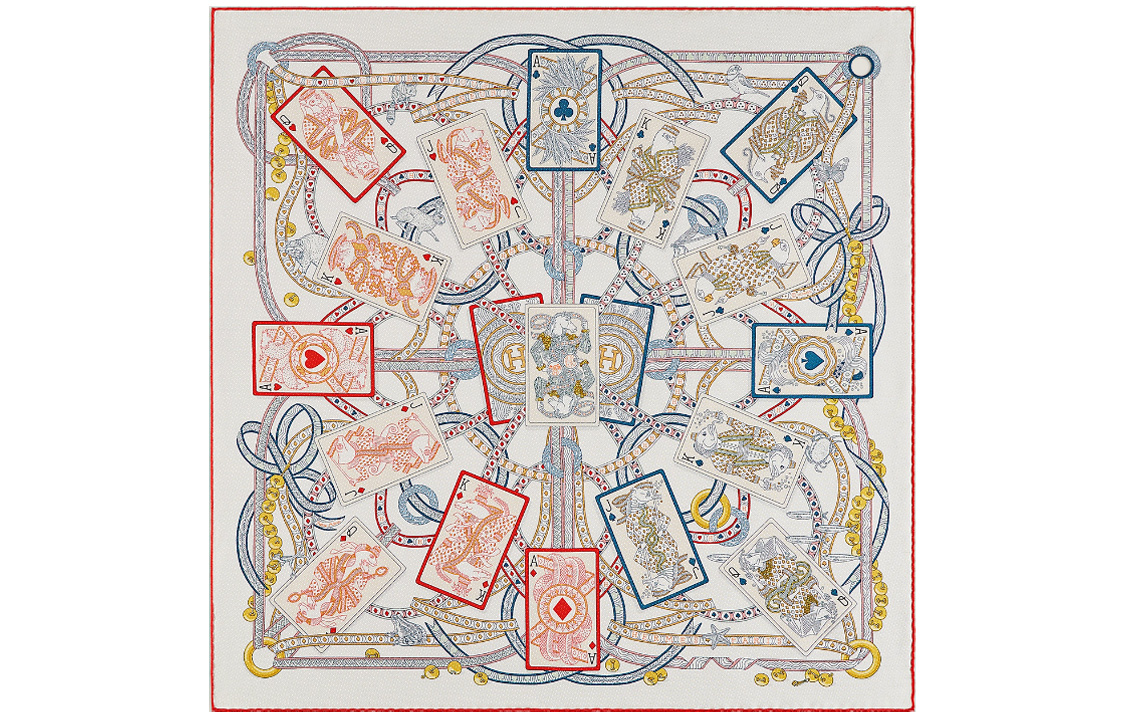 (Women) HERMES  Multicolor Silk Scarf with Card Pattern Design. H983959S-01