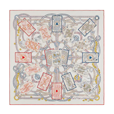 (Women) HERMES Multicolor Silk Scarf with Card Pattern Design. H983959S-01