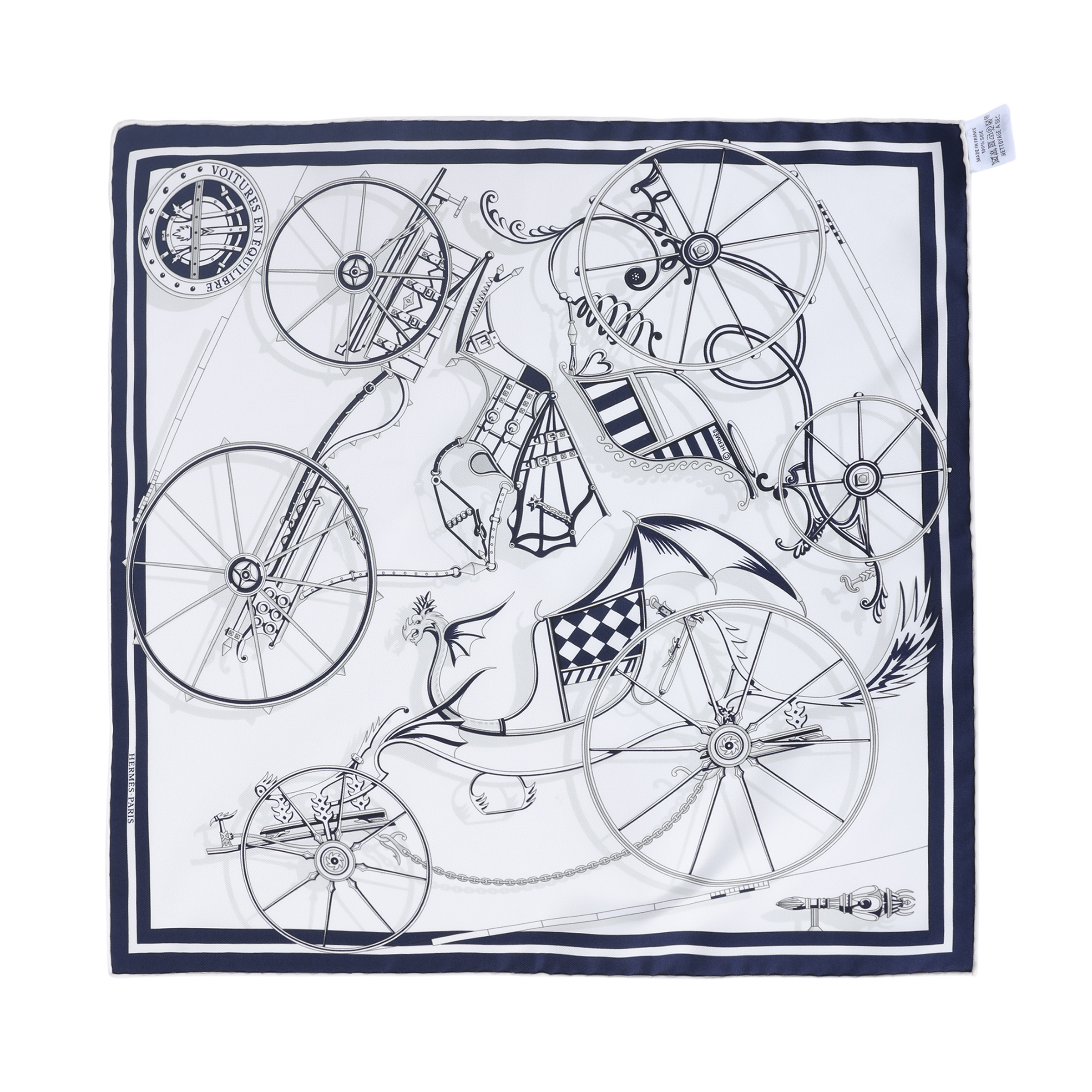 (Women) HERMES  Navy Blue Silk Scarf with Pattern Design H894027S04