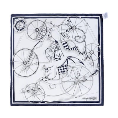 (Women) HERMES Navy Blue Silk Scarf with Pattern Design H894027S04