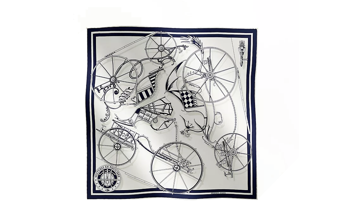 (Women) HERMES  Navy Blue Silk Scarf with Pattern Design H894027S04 圖 2
