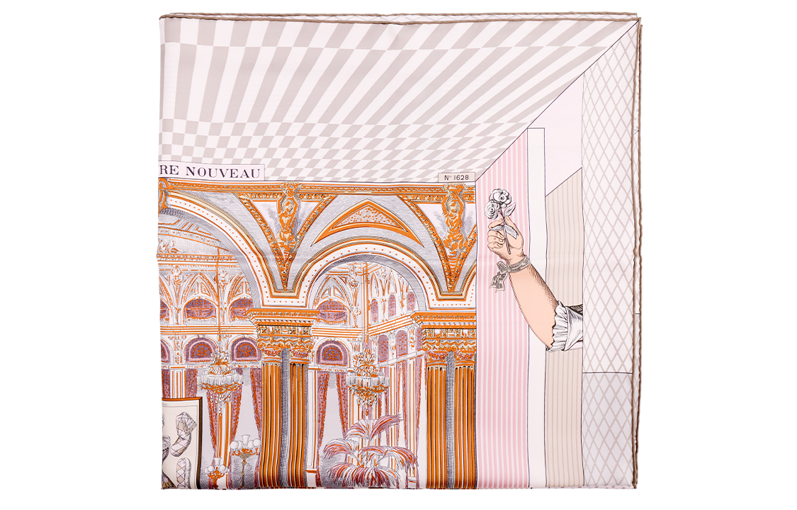 (Women) HERMES "New Grand Theater" Silk Scarf Elephant Grey H003761S-08 圖 4