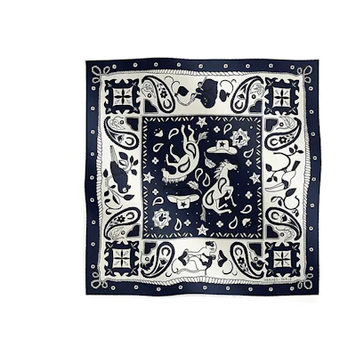 (Women) HERMES Ocean Blue Silk Scarf with Animal Print Design. H044100S 01