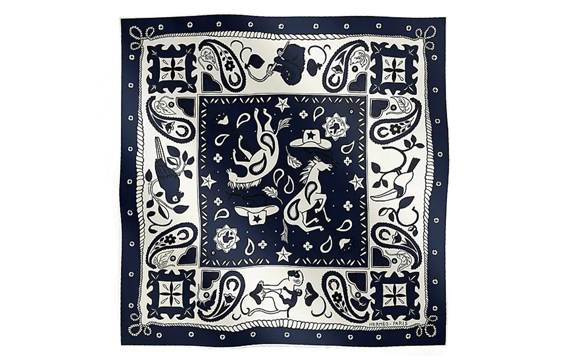 (Women) HERMES  Ocean Blue Silk Scarf with Animal Print Design. H044100S 01 圖 2
