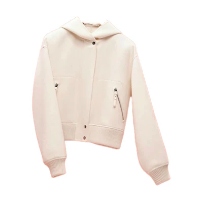 (Women) HERMES Off-White Solid Zip-Up Hoodie Jacket FW22. H2H0206DA91
