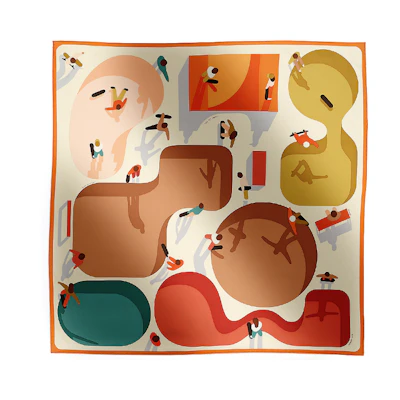 (Women) HERMES Orange Freedom Pose Printed Silk Scarf. H004107Sv09