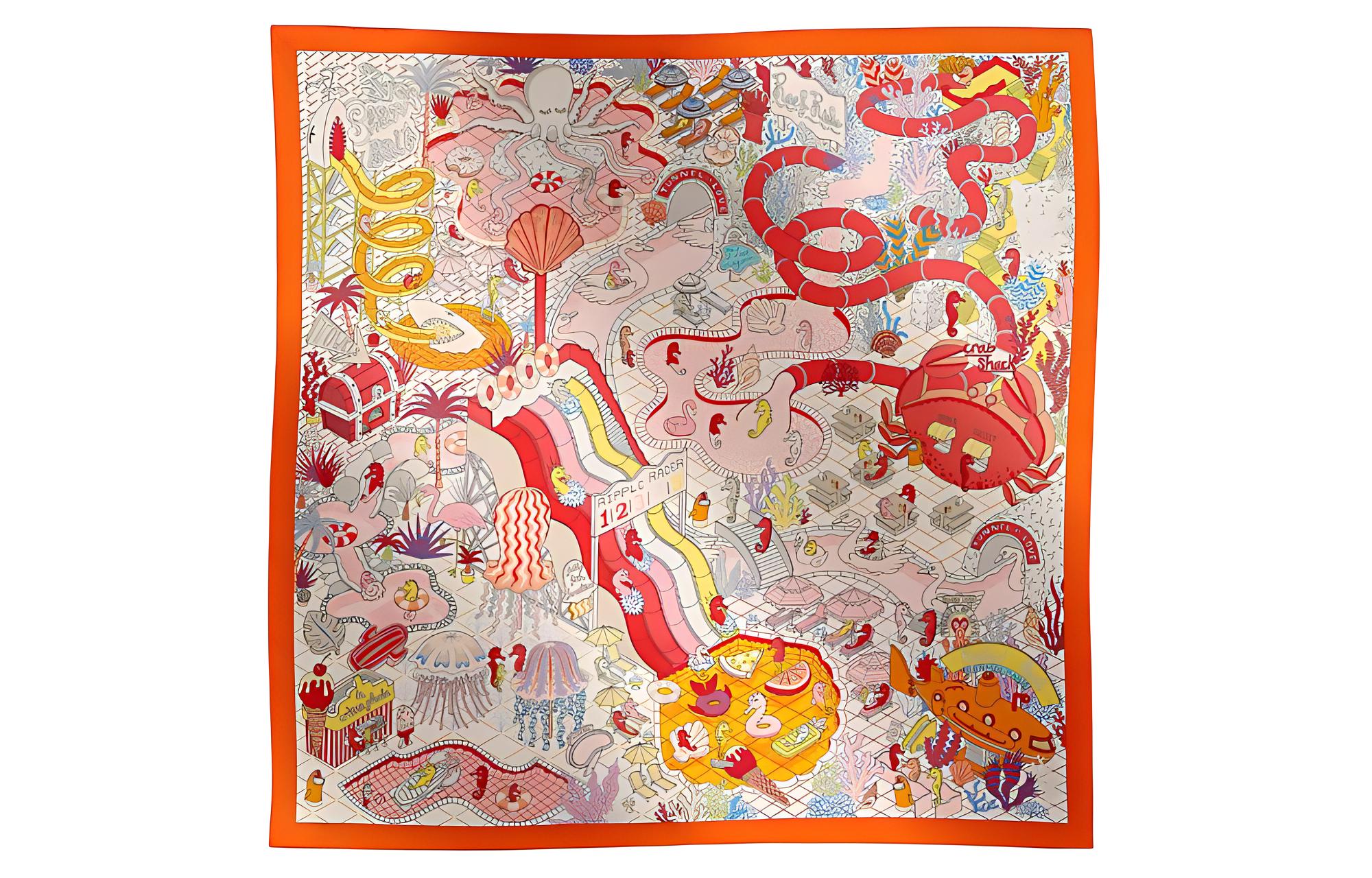 (Women) HERMES  Orange Scarf with Pattern Design. H903806Sv04