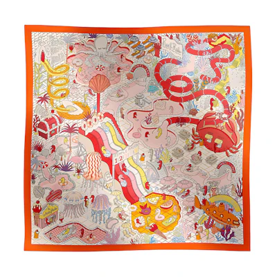 (Women) HERMES Orange Scarf with Pattern Design. H903806Sv04