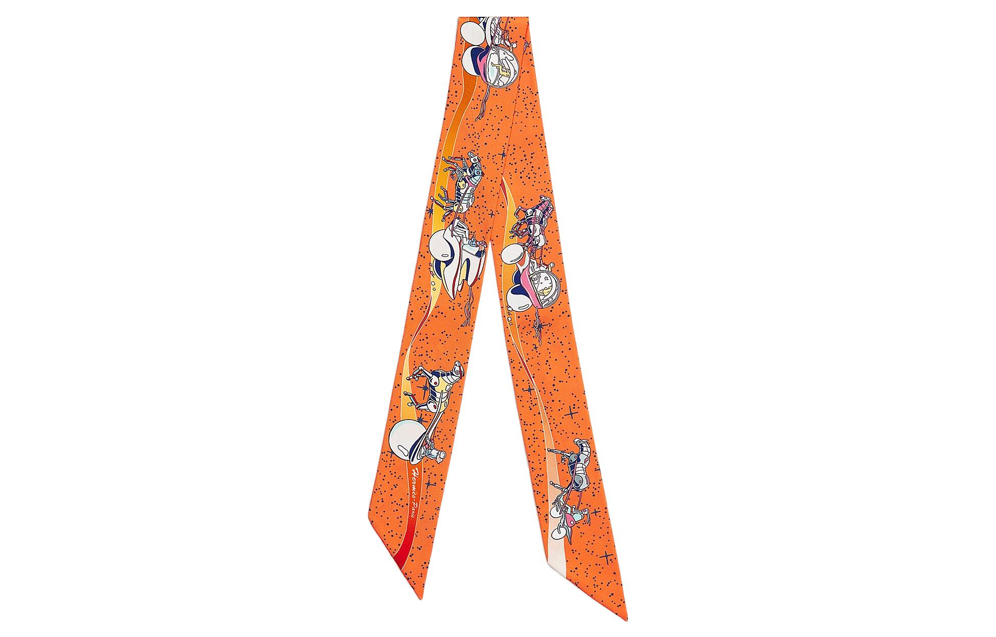 (Women) HERMES  Orange Silk Scarf - Stylish, Soft, Comfortable & Casual. H063573S 03
