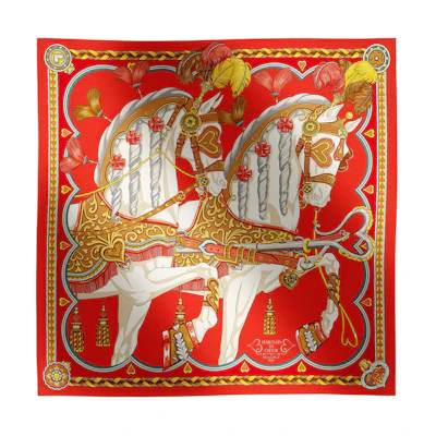 (Women) HERMES Orange Silk Scarf with Equestrian Saddle Design. H004090S 09