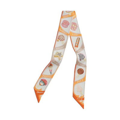 (Women) HERMES Orange Silk Scarf with Patterned Design. H064109S 06