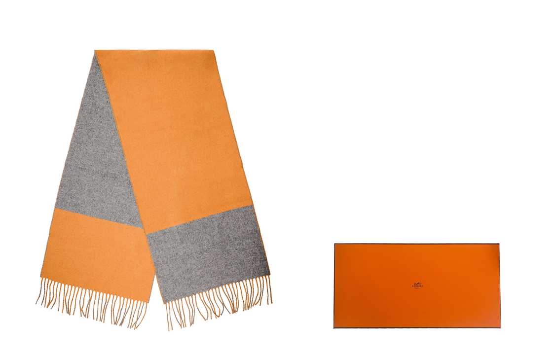 (Women) HERMES  Orange Wool Scarf with Tassels - Casual and Warm. H258091S-12 圖 2