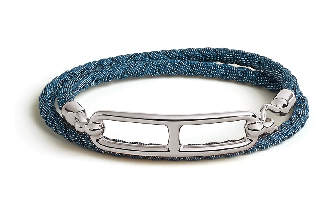 (Women) HERMES  Palladium-Plated Blue Denim Cotton Woven Bracelet. H100020FPJBT1 圖 2