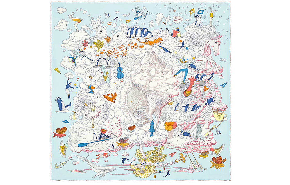 (Women) HERMES  Pattern Print Fashion Silk Scarf. H003900S 10