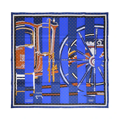 (Women) HERMES Patterned Silk Scarf - Blue SCARF90BLU56