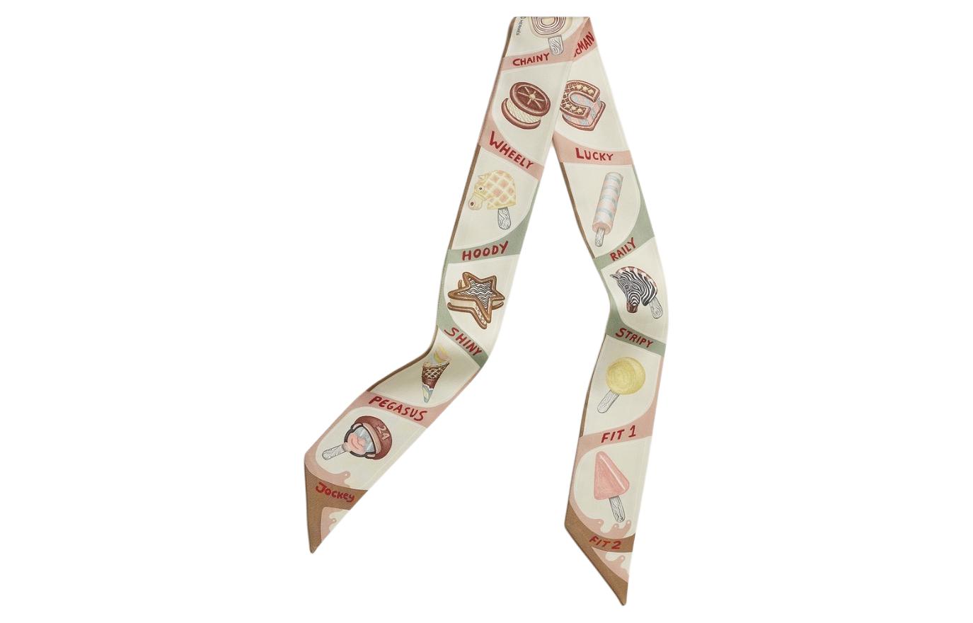 (Women) HERMES  Patterned Silk Scarf Beige h064109S 02