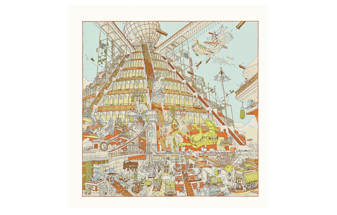 (Women) HERMES  Pegasus Feather Silk Scarf Multicolor H003517S19